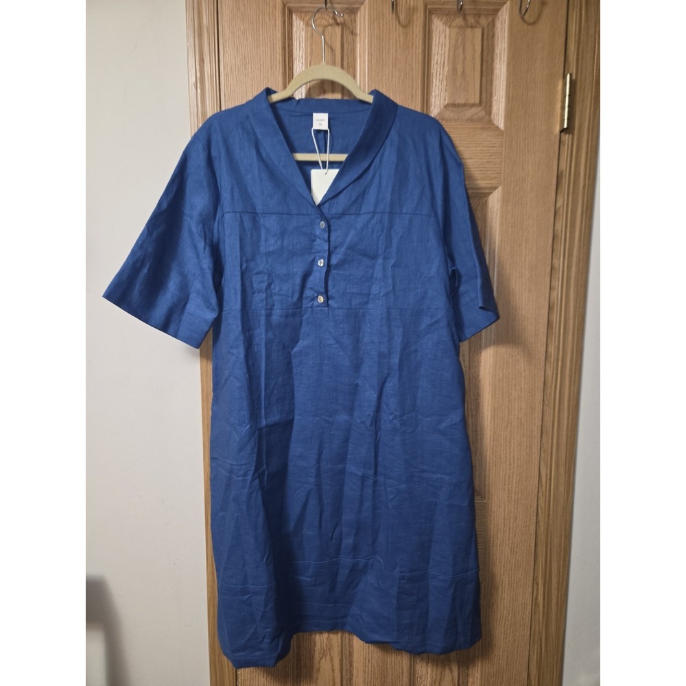 NWT Lintico Linen Shawl V-Neck Livia Mini Dress XL Blue Minimalist Lagenlook